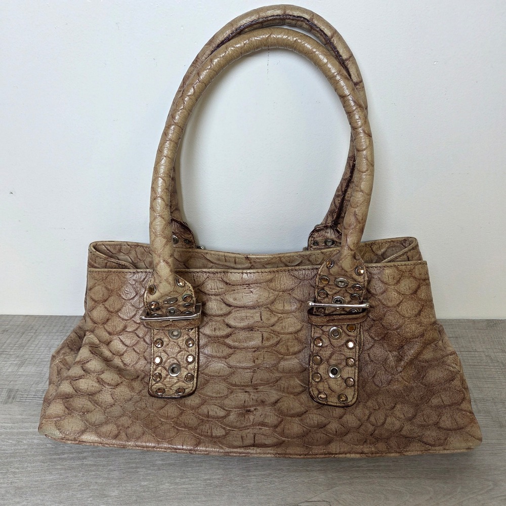 Roberta Gandolfi Genuine Leather Textured Satchel Bag Made in Italy